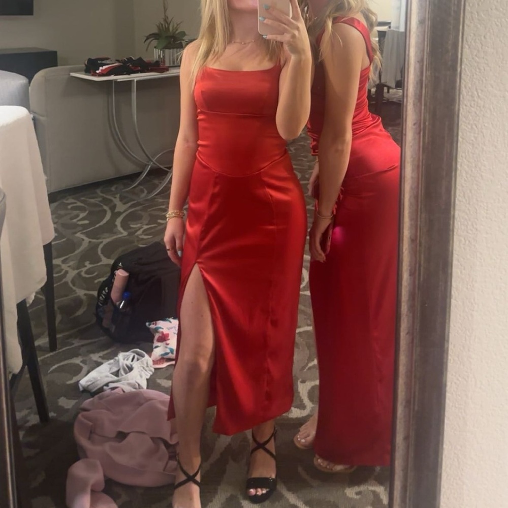 Elegant Red Satin Dress